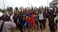 Supporters of Peoples Democratic Party, PDP, Senatorial candidate Ike Ekweremadu jubilate after the election