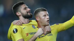 Ross Barkley of chelsea celebrates with Giroud