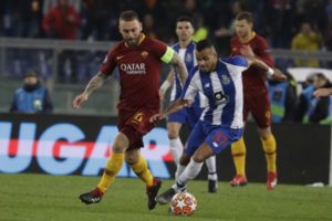 AS Roma Midfielder against FC Porto player during the UEFA Champions league match