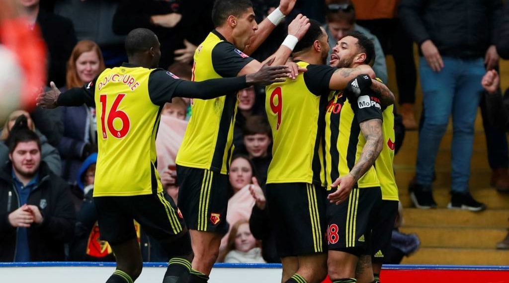 Watford players celebrate after the victory