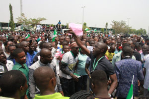 Youths during the protest at INEC office yesterday