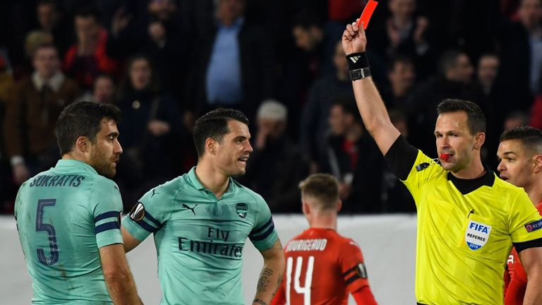 Socratis Shown red in their defeat against Rennes in Europa league yesterday