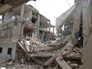 The collapsed building yesterday