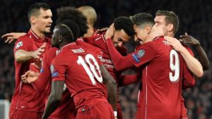 Liverpool players celebrate victory over Porto