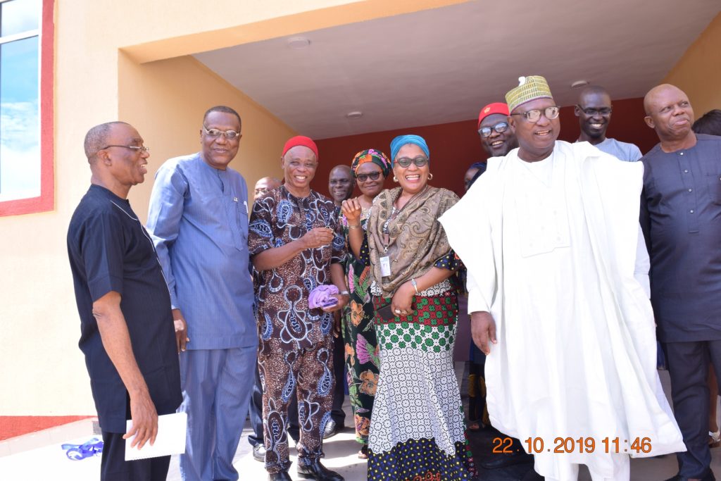 The Council Chairman (2nd from left), Hon Philips Shekwo, the Provost, Dr Tessy Okoli, Engineer Chike Mojekwu, Dr Chika Ekwueme, Dr Augustine Udensi and others shortly after the handover of the 3-floor Staff TETFund Office Building