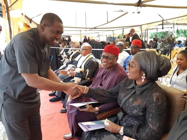 Senator Uche Ekwunife exchanging pleasantries with member representing Nnewi North/Nnewi South and Ekwusigo federal constituency while the member of House of Representatives representing Awka North federal constituency, Hon Chinedu Onwuaso watches