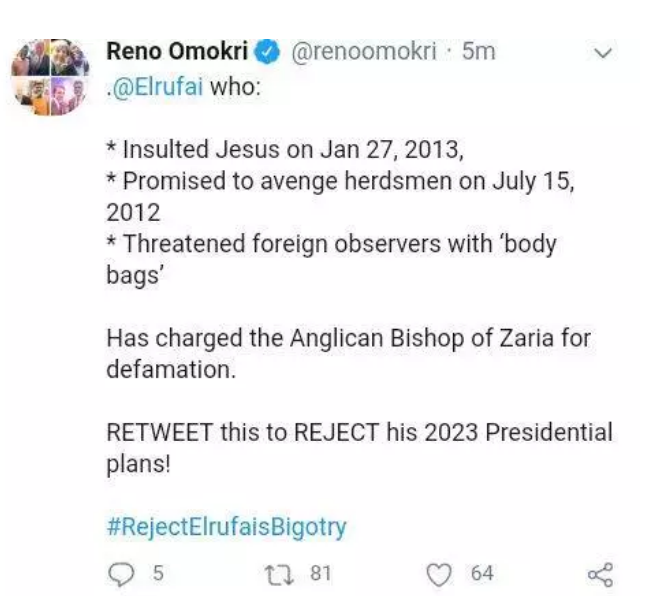 Reno Omokri Exposes El-rufai